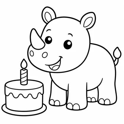 Dibujo de rinoceronte con tarta para colorear