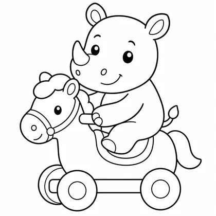 Dibujo de rinoceronte con caballo de juguete para colorear