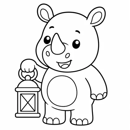 Dibujo de rinoceronte con linterna para colorear