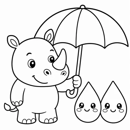 Dibujo de rinoceronte con paraguas para colorear