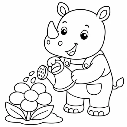 Dibujo de rinoceronte con regadera para colorear