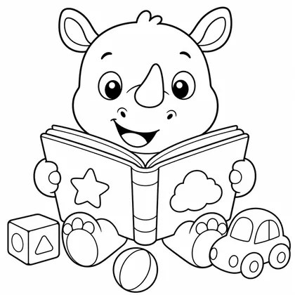 Dibujo de rinoceronte con libro para colorear