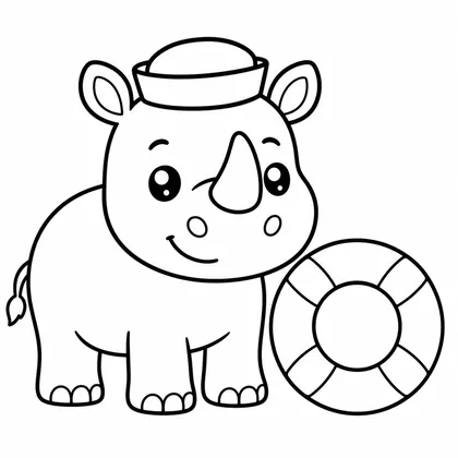 Dibujo de rinoceronte con marinero para colorear