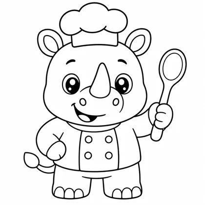 Dibujo de rinoceronte con chef para colorear