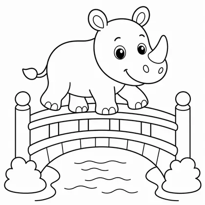 Dibujo de rinoceronte con puente para colorear