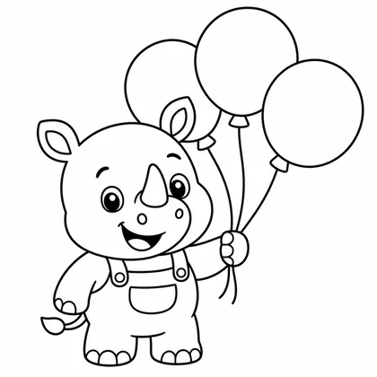 Dibujo de rinoceronte con globos para colorear