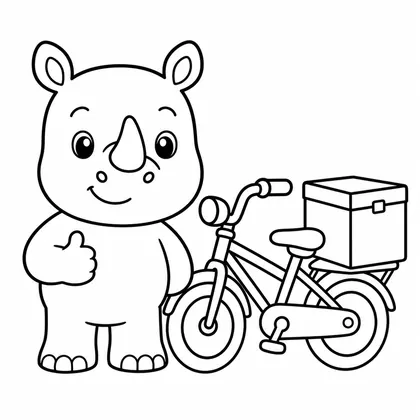 Dibujo de rinoceronte con bicicleta de reparto para colorear