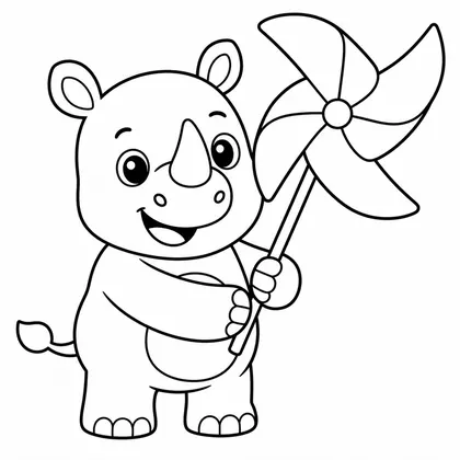 Dibujo de rinoceronte con molinillo para colorear