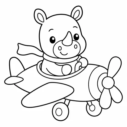 Dibujo de rinoceronte con avión para colorear