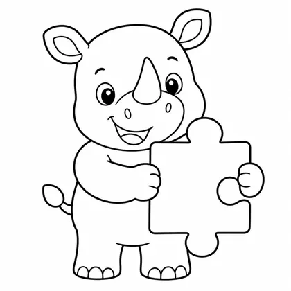 Dibujo de rinoceronte con puzzle especial para colorear