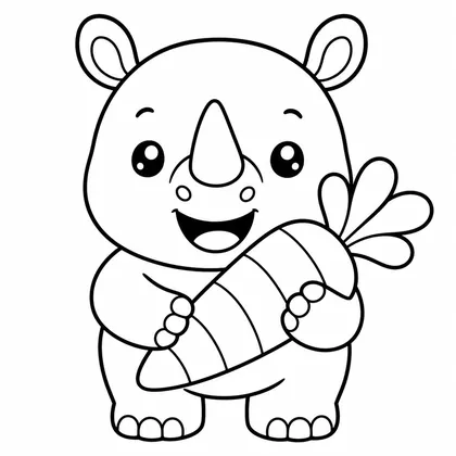 Dibujo de rinoceronte con zanahoria para colorear