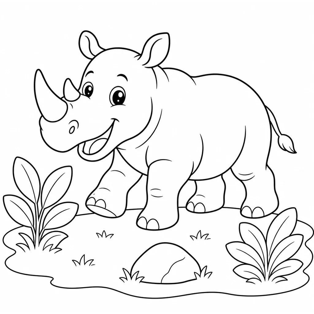 Coloriage : Rhinocéros dans la savane
