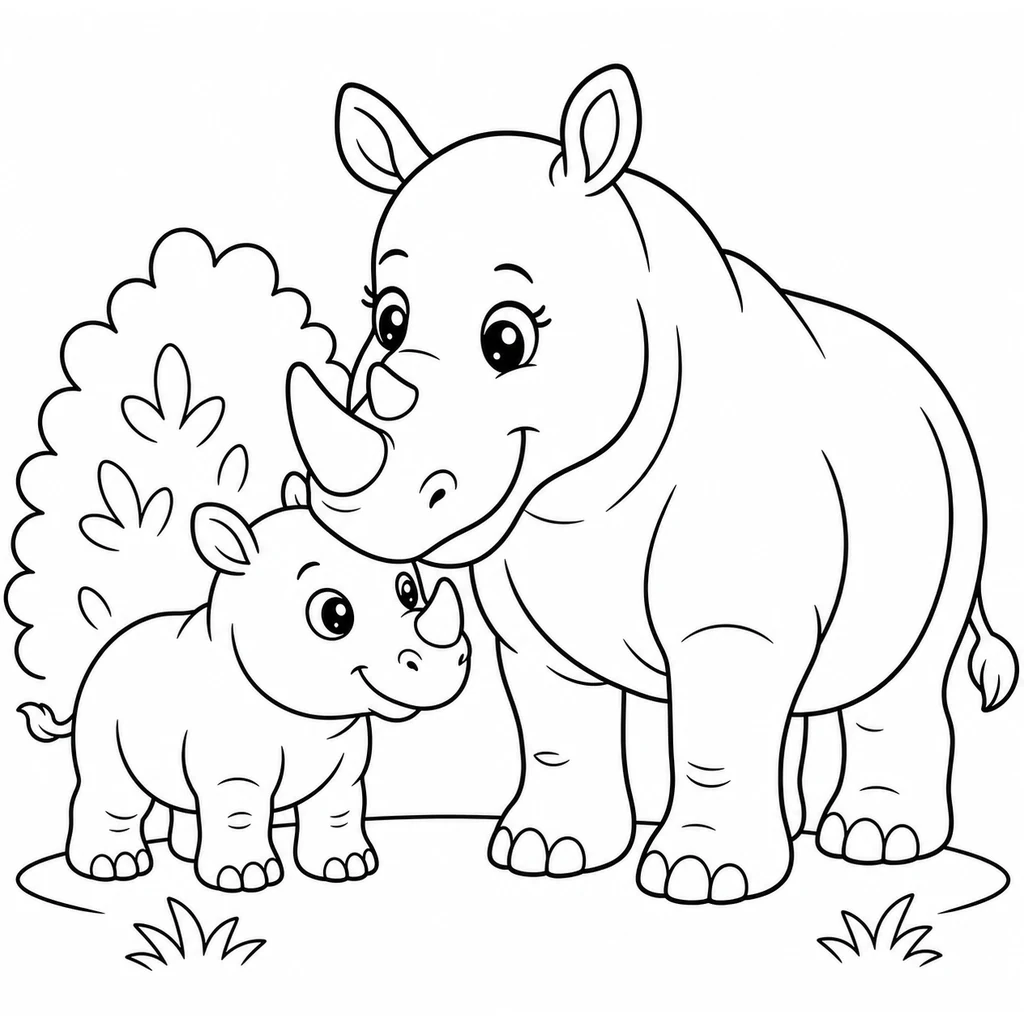 Coloriage : Rhinocéros avec son petit