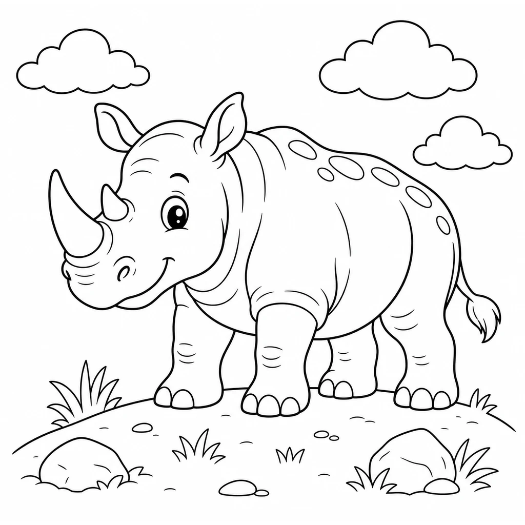 Coloriage : Rhinocéros sur une colline