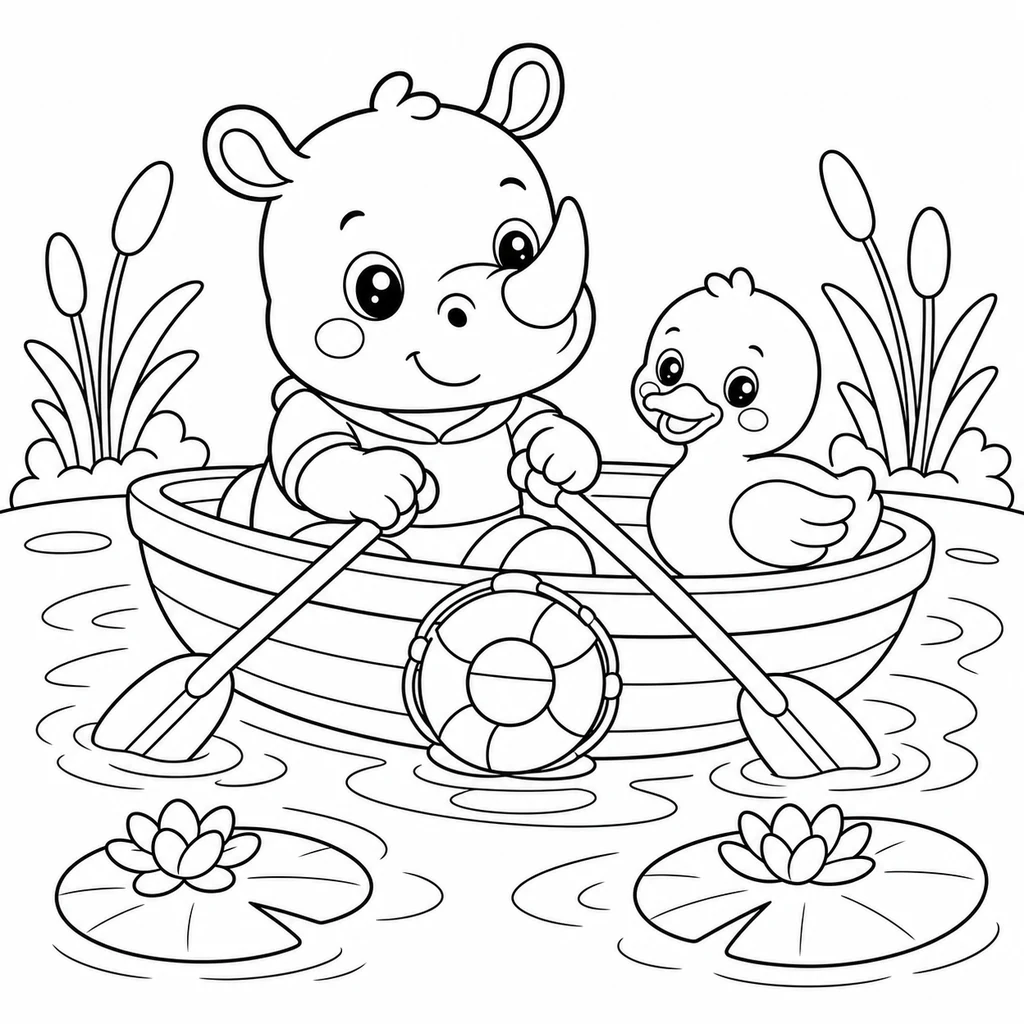 Coloriage : Rhinocéros à un stand de pommes