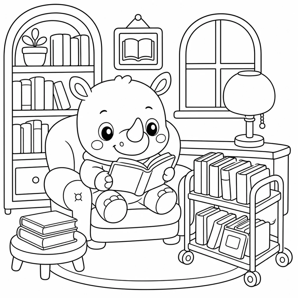 Coloriage : Rhinocéros avec un château de sable