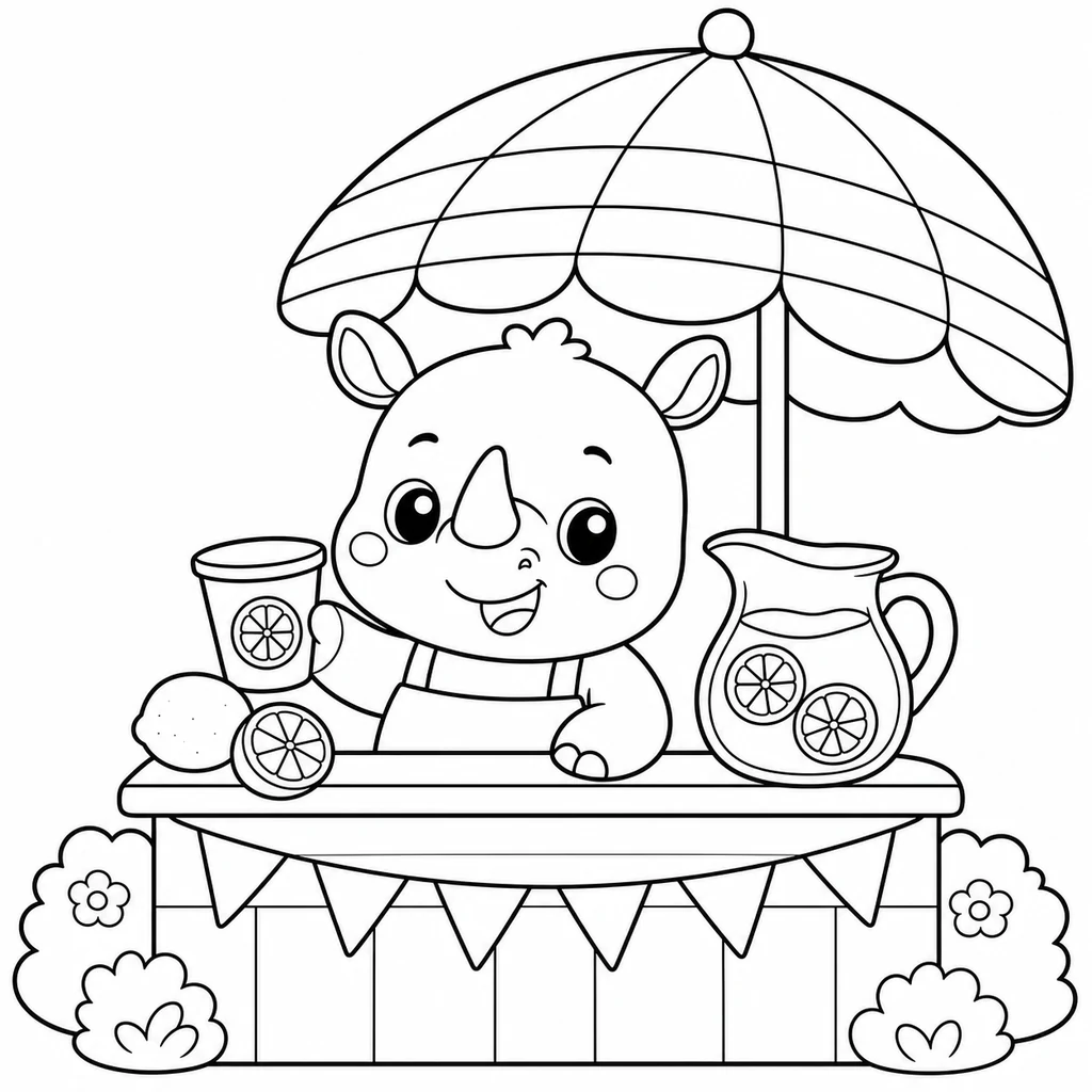 Coloriage : Rhinocéros qui lit à la bibliothèque