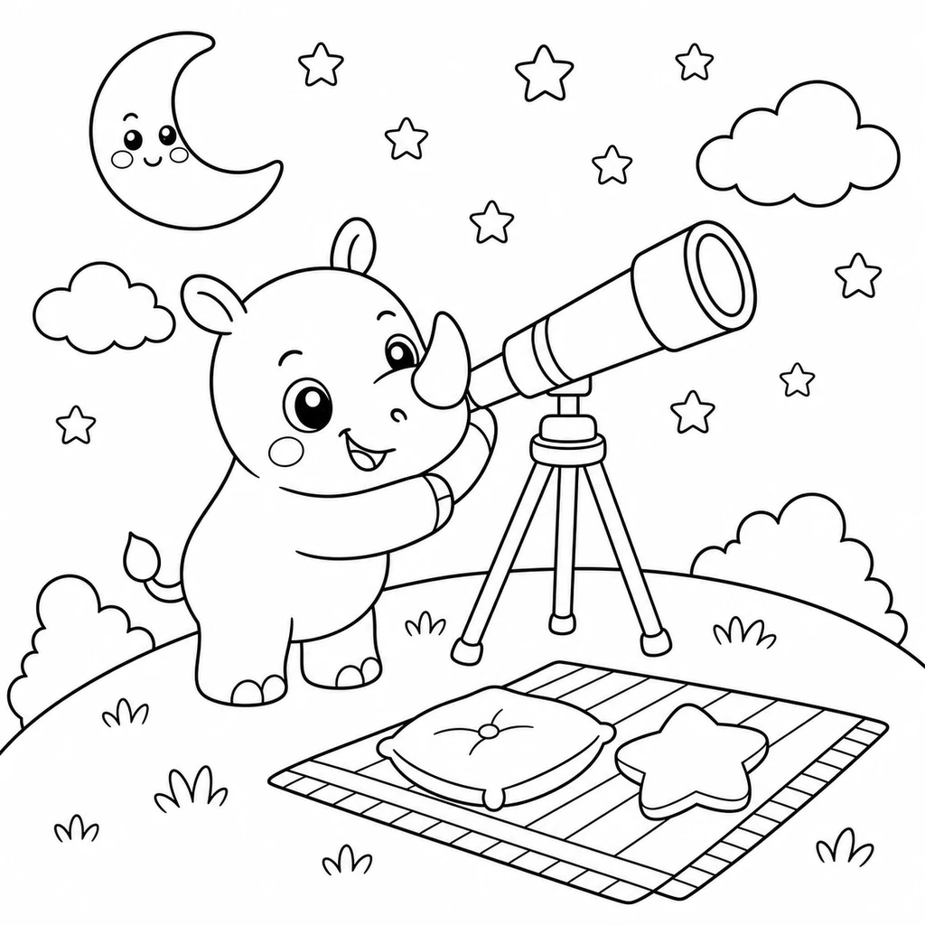 Coloriage : Rhinocéros pirate avec un trésor