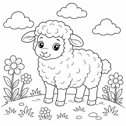 Sheep on a hill coloring page
