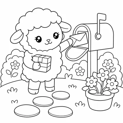 Dibujo de oveja en buzón para colorear