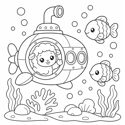 Dibujo de oveja en submarino para colorear