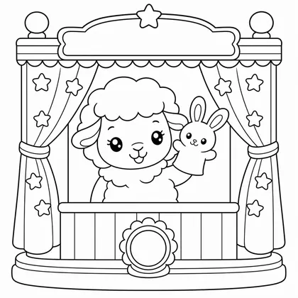 Dibujo de oveja en teatro de marionetas para colorear