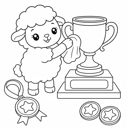 Dibujo de oveja con trofeo para colorear