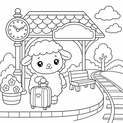 Dibujo de oveja en estación para colorear