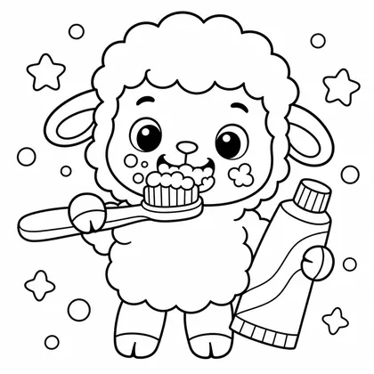Dibujo de oveja lavándose los dientes para colorear