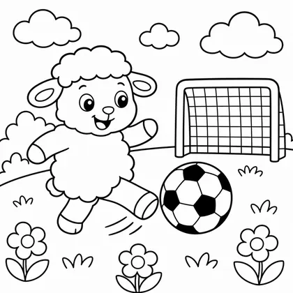 Dibujo de oveja jugando al fútbol para colorear
