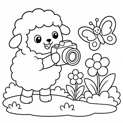 Dibujo de oveja con cámara para colorear