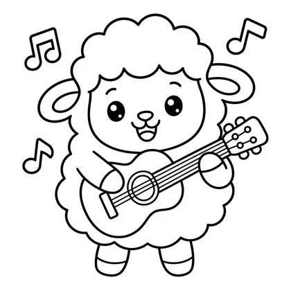 Dibujo de oveja con guitarra para colorear