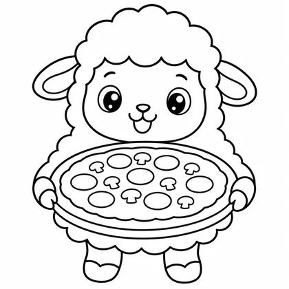 Dibujo de oveja con pizza para colorear