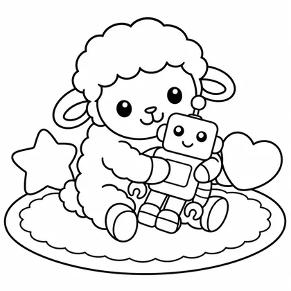 Dibujo de oveja con robot para colorear