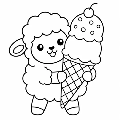Dibujo de oveja con helado para colorear