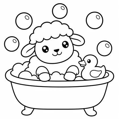 Dibujo de oveja en baño de burbujas para colorear