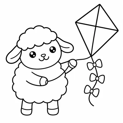 Dibujo de oveja con cometa para colorear