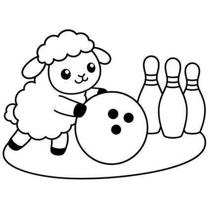 Dibujo de oveja jugando a los bolos para colorear