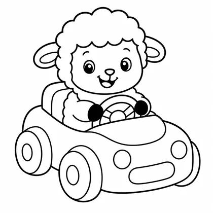Dibujo de oveja en coche de juguete para colorear