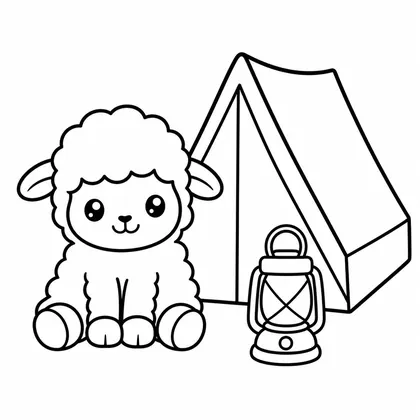 Dibujo de oveja en camping para colorear