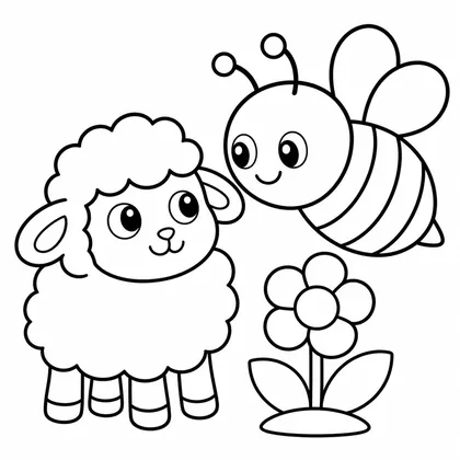 Dibujo de oveja con abeja para colorear