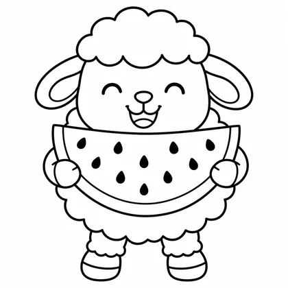 Dibujo de oveja con sandía para colorear