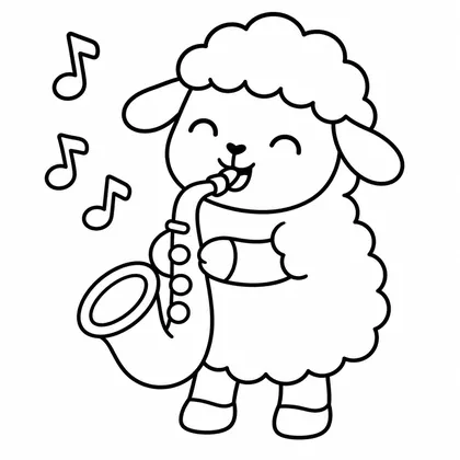 Dibujo de oveja con saxo para colorear