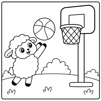Dibujo de oveja con aro de baloncesto para colorear