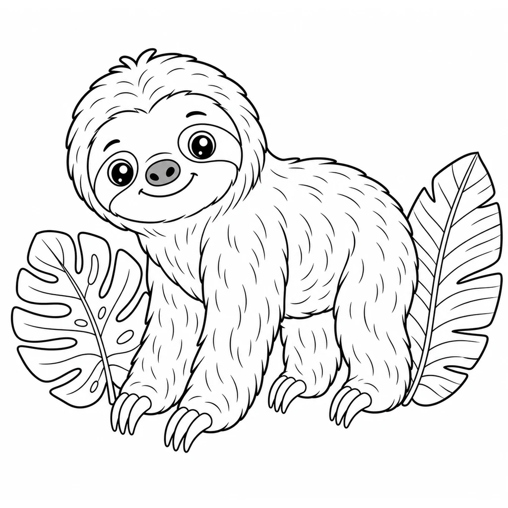 Coloriage : Paresseux avec des feuilles