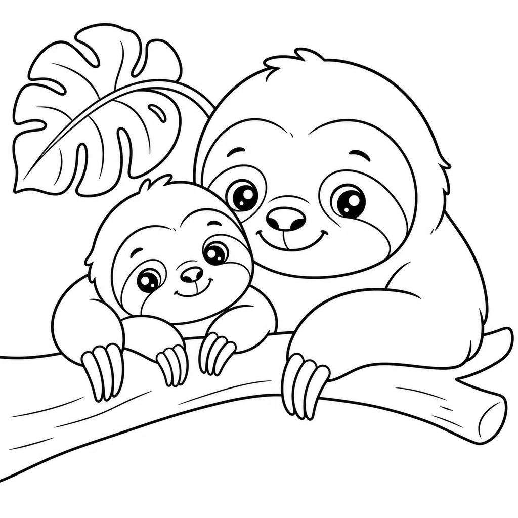 Coloriage : Paresseux avec son petit