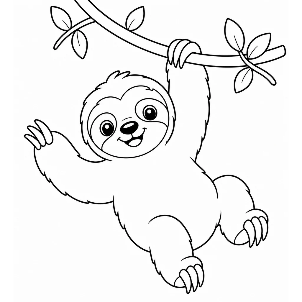 Coloriage : Paresseux avec une liane
