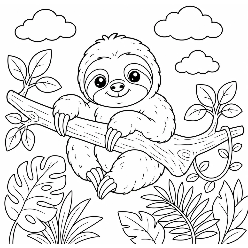Coloriage : Paresseux sur une haute branche