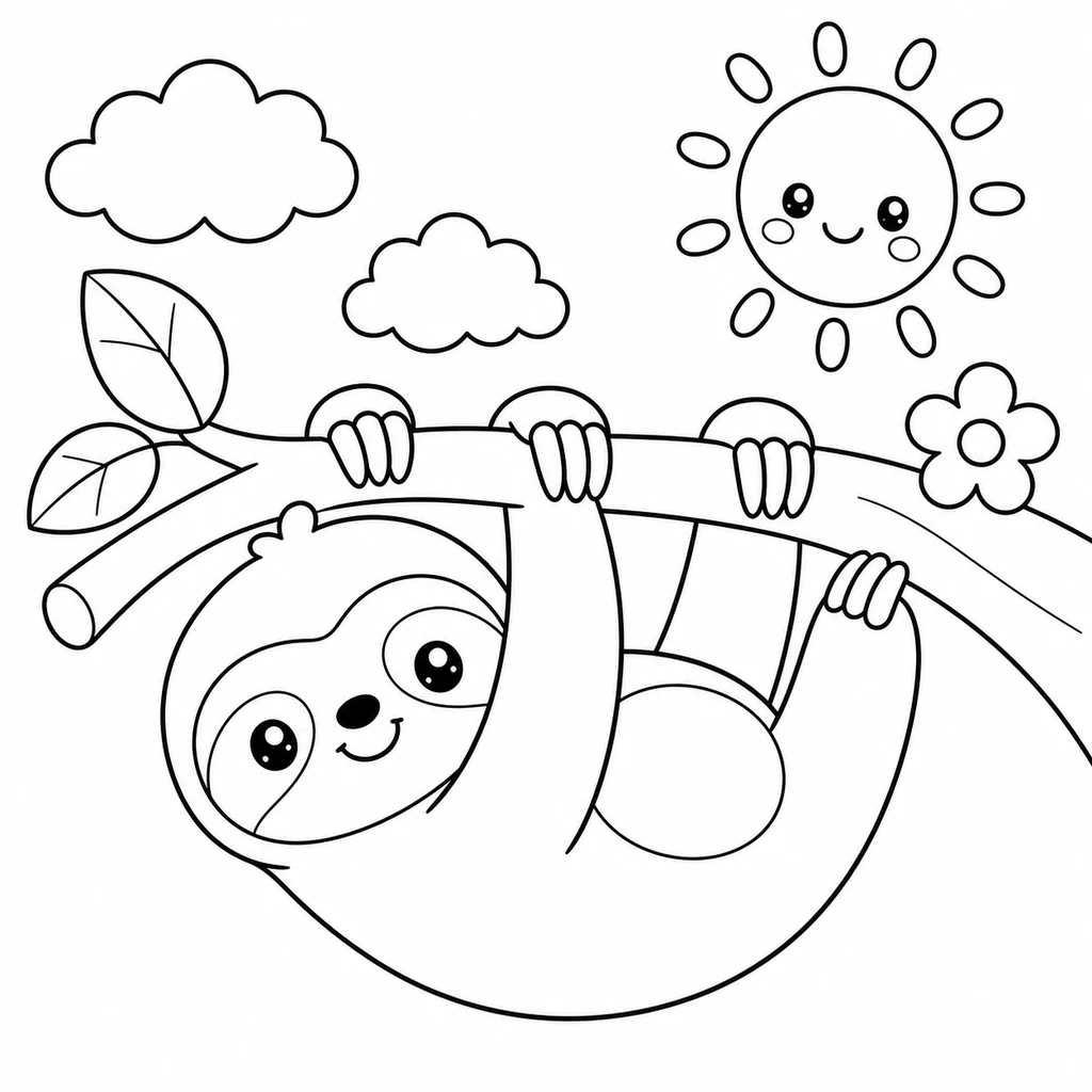 Coloriage : Paresseux suspendu à une branche