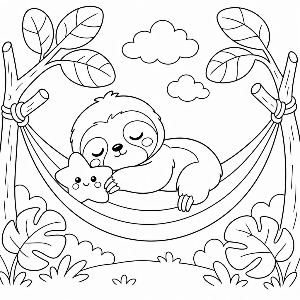Coloriage : Paresseux qui dort dans un hamac